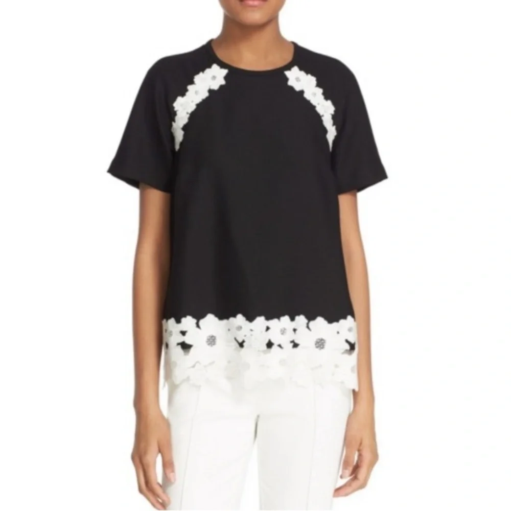 Kate Spade Lace Trim Satin Crepe Top Black and White Size 4